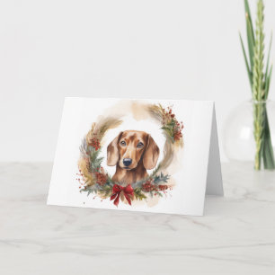 Dachshund Kerstkrans Feestelijke Pup Kaart