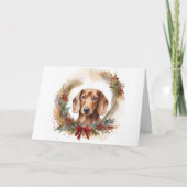 Dachshund Kerstkrans Feestelijke Pup Kaart (Voorkant)