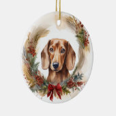 Dachshund Kerstkrans Feestelijke Pup Keramisch Ornament (Rechts)