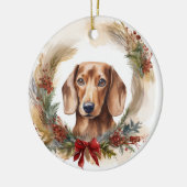 Dachshund Kerstkrans Feestelijke Pup Keramisch Ornament (Links)