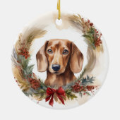 Dachshund Kerstkrans Feestelijke Pup Keramisch Ornament (Achterkant)