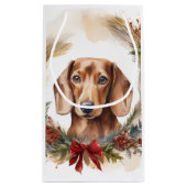 Dachshund Kerstkrans Feestelijke Pup Klein Cadeauzakje (Achterkant)