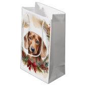 Dachshund Kerstkrans Feestelijke Pup Klein Cadeauzakje (Achterkant Gekanteld)