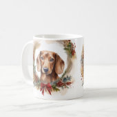 Dachshund Kerstkrans Feestelijke Pup Koffiemok (Voorkant links)