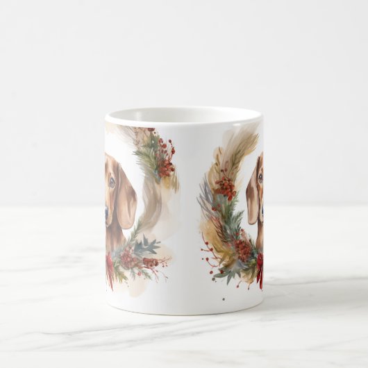 Dachshund Kerstkrans Feestelijke Pup Koffiemok (Center)