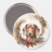 Dachshund Kerstkrans Feestelijke Pup Magneet (Voorkant / Achterkant)