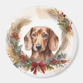 Dachshund Kerstkrans Feestelijke Pup Magneet (Voorkant)