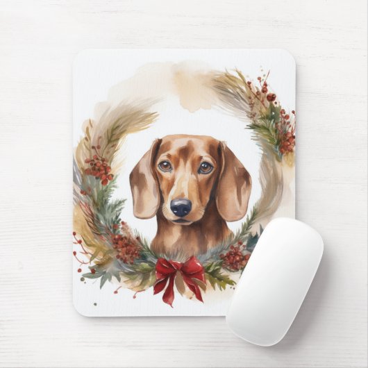 Dachshund Kerstkrans Feestelijke Pup Muismat (Met muis)