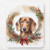 Dachshund Kerstkrans Feestelijke Pup Muismat (Voorkant)