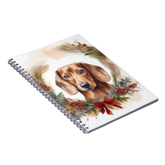 Dachshund Kerstkrans Feestelijke Pup Notitieboek (Rechterzijde)