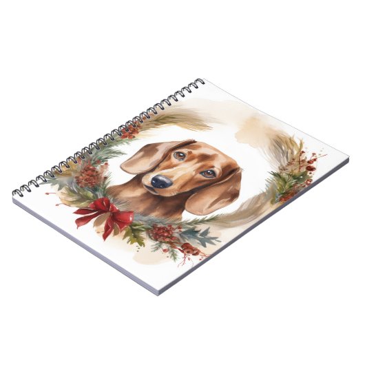 Dachshund Kerstkrans Feestelijke Pup Notitieboek (Linkerzijde)