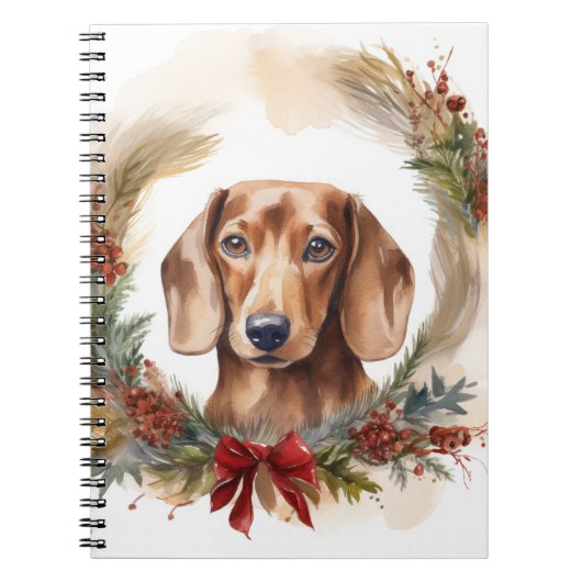 Dachshund Kerstkrans Feestelijke Pup Notitieboek (Voorkant)