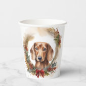 Dachshund Kerstkrans Feestelijke Pup Papieren Bekers (Voorkant)