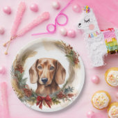 Dachshund Kerstkrans Feestelijke Pup Papieren Bordje (Feest)