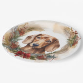 Dachshund Kerstkrans Feestelijke Pup Papieren Bordje (Gekanteld)