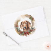Dachshund Kerstkrans Feestelijke Pup Ronde Sticker (Envelop)