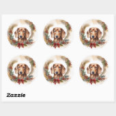 Dachshund Kerstkrans Feestelijke Pup Ronde Sticker (Vel)