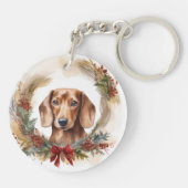 Dachshund Kerstkrans Feestelijke Pup Sleutelhanger (Achterkant)