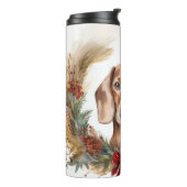 Dachshund Kerstkrans Feestelijke Pup Thermosbeker (Gedraaid links)