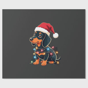 Dachshund Kerstlichten Kerstman Hoed Kerstmis Hond Cadeaupapier