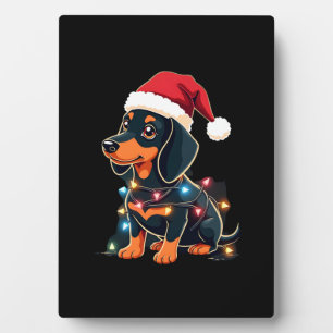 Dachshund Kerstlichten Kerstman Hoed Kerstmis Hond Fotoplaat