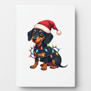 Dachshund Kerstlichten Kerstman Hoed Kerstmis Hond Fotoplaat