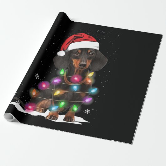 Dachshund-kerstlichten met sneeuw cadeaupapier (Uitgerold)