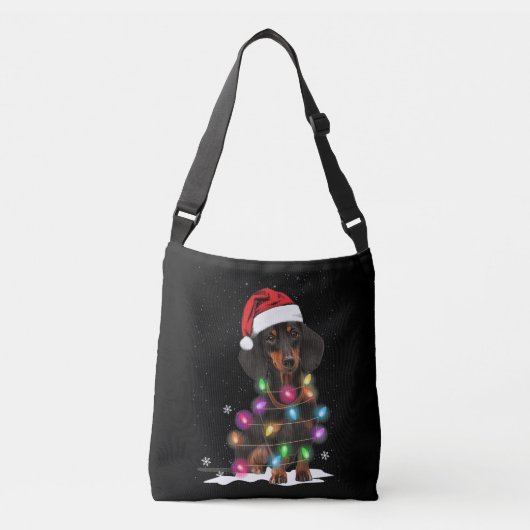 Dachshund-kerstlichten met sneeuw crossbody tas (Voorkant)