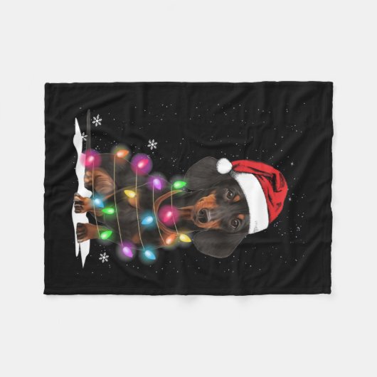 Dachshund-kerstlichten met sneeuw fleece deken (Voorkant (Horizontaal))