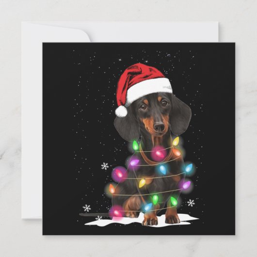 Dachshund-kerstlichten met sneeuw notitiekaartje (Voorkant)