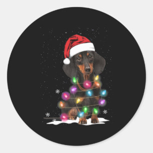 Dachshund-kerstlichten met sneeuw ronde sticker