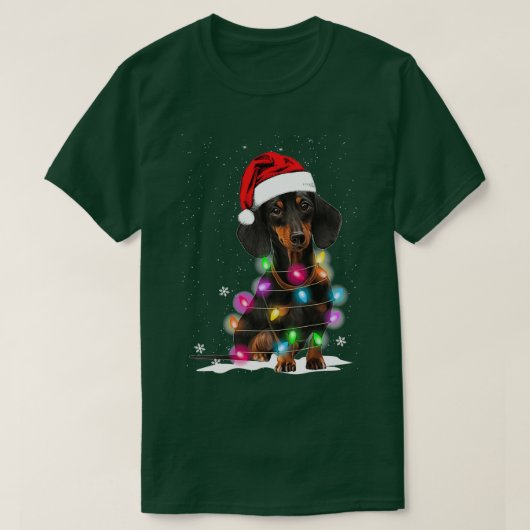 Dachshund kerstlichten met sneeuwtrui t-shirt (Design voorkant)