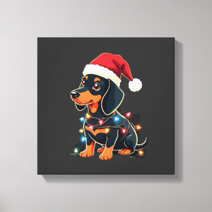 Dachshund Kerstlichten Sinterklaas Hoed Kerstmis H Canvas Afdruk