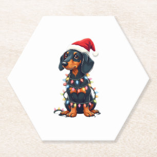 Dachshund Kerstlichten Sinterklaas Hoed Kerstmis H Kartonnen Onderzetters