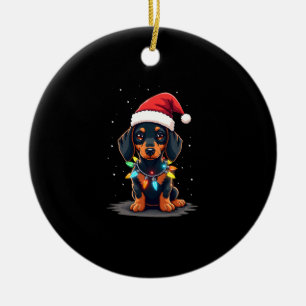 Dachshund Kerstlichten Sinterklaas Hoed Kerstmis H Keramisch Ornament