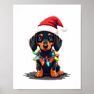 Dachshund Kerstlichten Sinterklaas Hoed Kerstmis H Poster