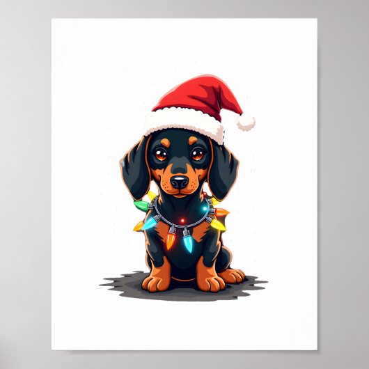 Dachshund Kerstlichten Sinterklaas Hoed Kerstmis H Poster (Voorkant)