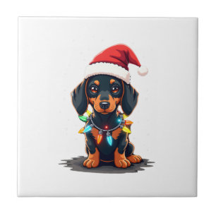 Dachshund Kerstlichten Sinterklaas Hoed Kerstmis H Tegeltje