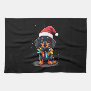 Dachshund Kerstlichten Sinterklaas Hoed Kerstmis H Theedoek
