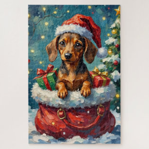 Dachshund Kerstman Santa Zak Avontuur Legpuzzel