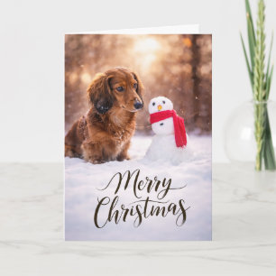 Dachshund Kerstman Sneeuwpop Feestdagen Kaart