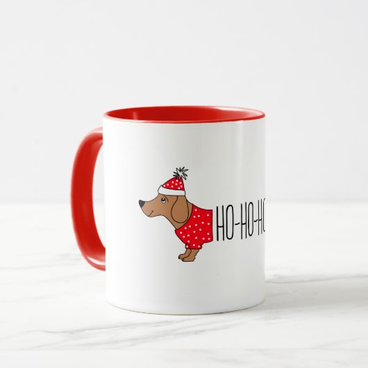 Dachshund-kerstmis 11 oz-Mok met twee tonen Mok (Voorkant links)