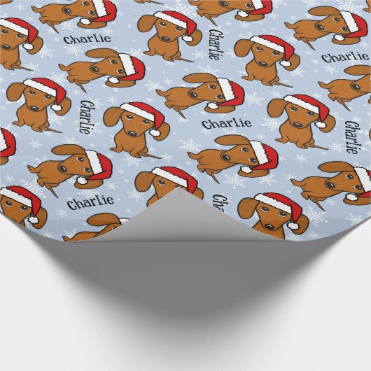 Dachshund Kerstmis Aangepaste Naam Leuke Wiener Ho Cadeaupapier (Hoek)