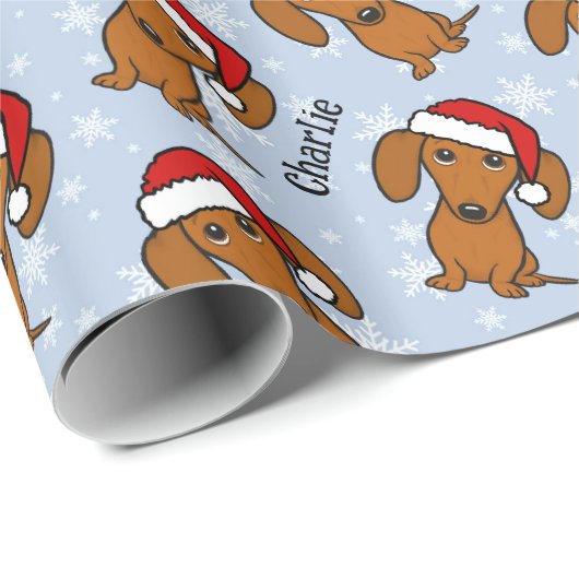 Dachshund Kerstmis Aangepaste Naam Leuke Wiener Ho Cadeaupapier (Rol Hoek)