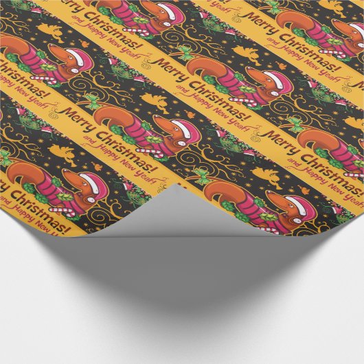 Dachshund Kerstmis Cadeaupapier (Hoek)