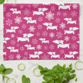 Dachshund Kerstmis Chef Gift Fuchsia Theedoek (Gevouwen)