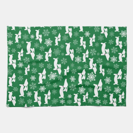 Dachshund Kerstmis Chef Gift Groen Theedoek (Horizontaal)
