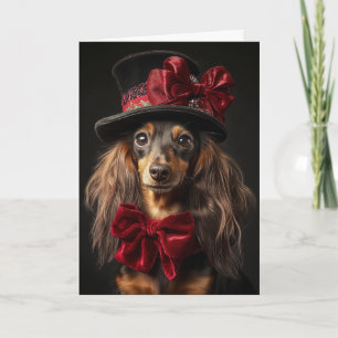 Dachshund Kerstmis Elegante Victoriaanse Hond Feestdagen Kaart