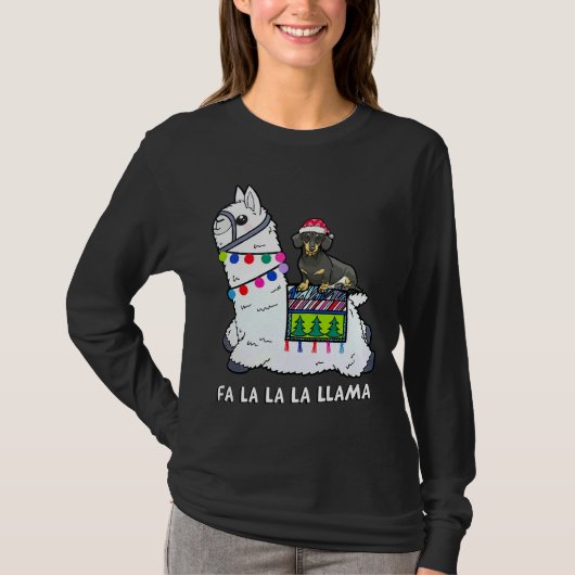Dachshund Kerstmis Fa La La Llama T-shirt (Voorkant)