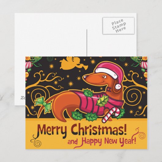 Dachshund Kerstmis Feestdagenkaart (Voorkant / Achterkant)